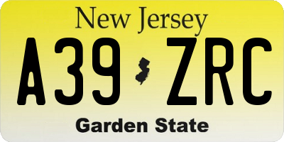NJ license plate A39ZRC