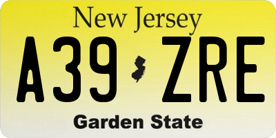 NJ license plate A39ZRE