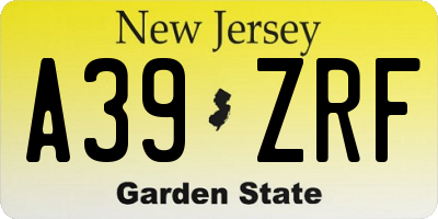 NJ license plate A39ZRF