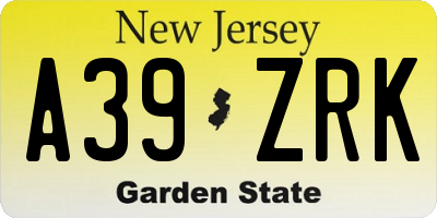 NJ license plate A39ZRK