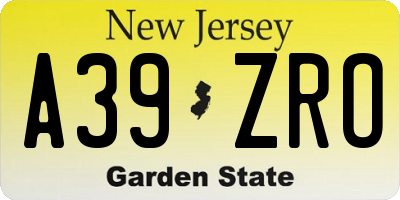 NJ license plate A39ZRO