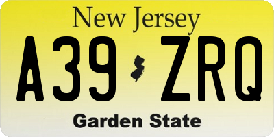 NJ license plate A39ZRQ