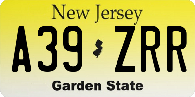 NJ license plate A39ZRR