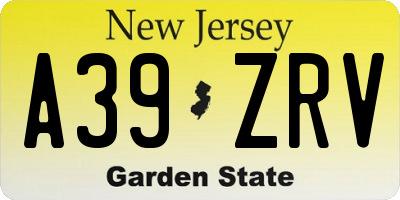 NJ license plate A39ZRV