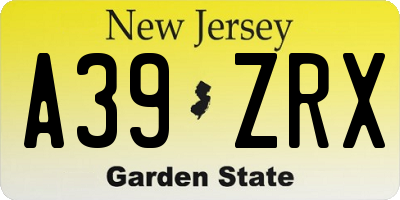 NJ license plate A39ZRX