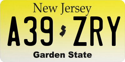 NJ license plate A39ZRY