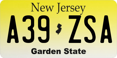 NJ license plate A39ZSA
