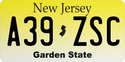NJ license plate A39ZSC