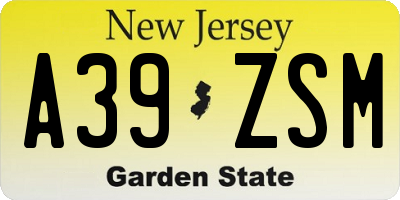 NJ license plate A39ZSM