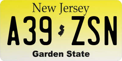 NJ license plate A39ZSN