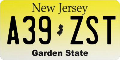 NJ license plate A39ZST