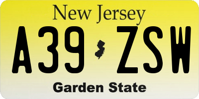 NJ license plate A39ZSW