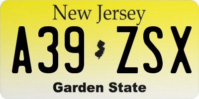 NJ license plate A39ZSX