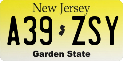 NJ license plate A39ZSY