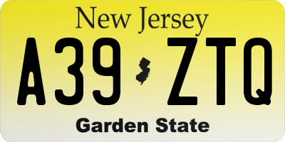 NJ license plate A39ZTQ