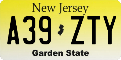 NJ license plate A39ZTY