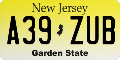 NJ license plate A39ZUB
