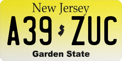 NJ license plate A39ZUC