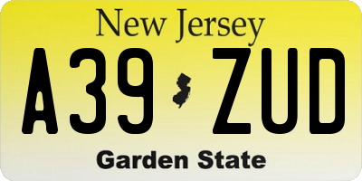 NJ license plate A39ZUD