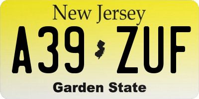 NJ license plate A39ZUF
