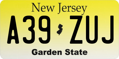 NJ license plate A39ZUJ