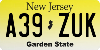 NJ license plate A39ZUK
