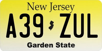 NJ license plate A39ZUL