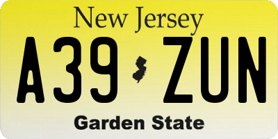 NJ license plate A39ZUN