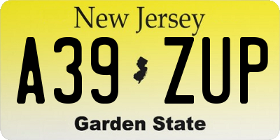 NJ license plate A39ZUP