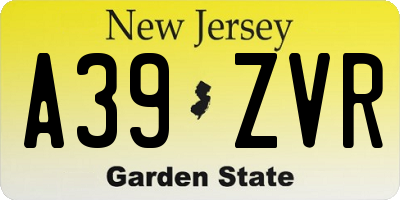 NJ license plate A39ZVR