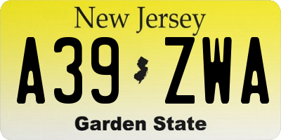NJ license plate A39ZWA