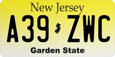 NJ license plate A39ZWC