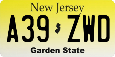 NJ license plate A39ZWD