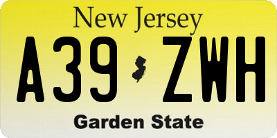 NJ license plate A39ZWH