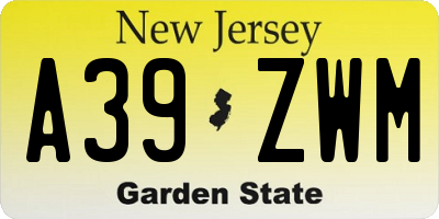 NJ license plate A39ZWM