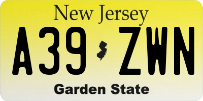 NJ license plate A39ZWN
