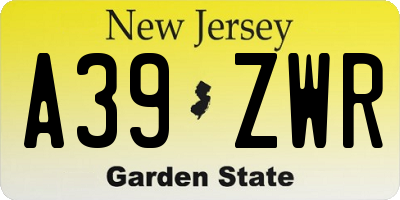 NJ license plate A39ZWR