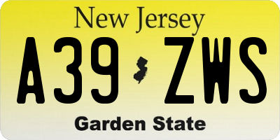 NJ license plate A39ZWS