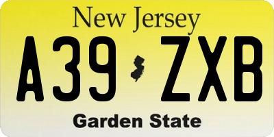 NJ license plate A39ZXB