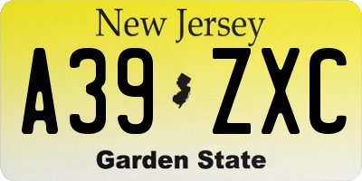 NJ license plate A39ZXC
