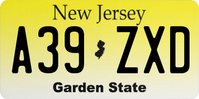 NJ license plate A39ZXD