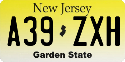 NJ license plate A39ZXH