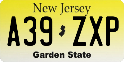 NJ license plate A39ZXP