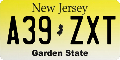 NJ license plate A39ZXT