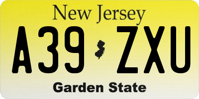 NJ license plate A39ZXU