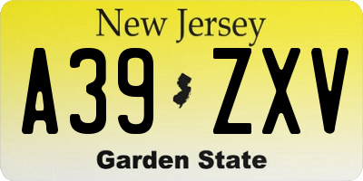 NJ license plate A39ZXV
