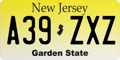 NJ license plate A39ZXZ