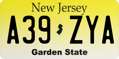 NJ license plate A39ZYA