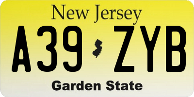 NJ license plate A39ZYB