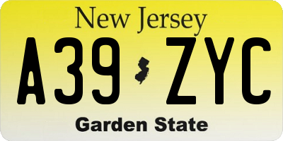 NJ license plate A39ZYC